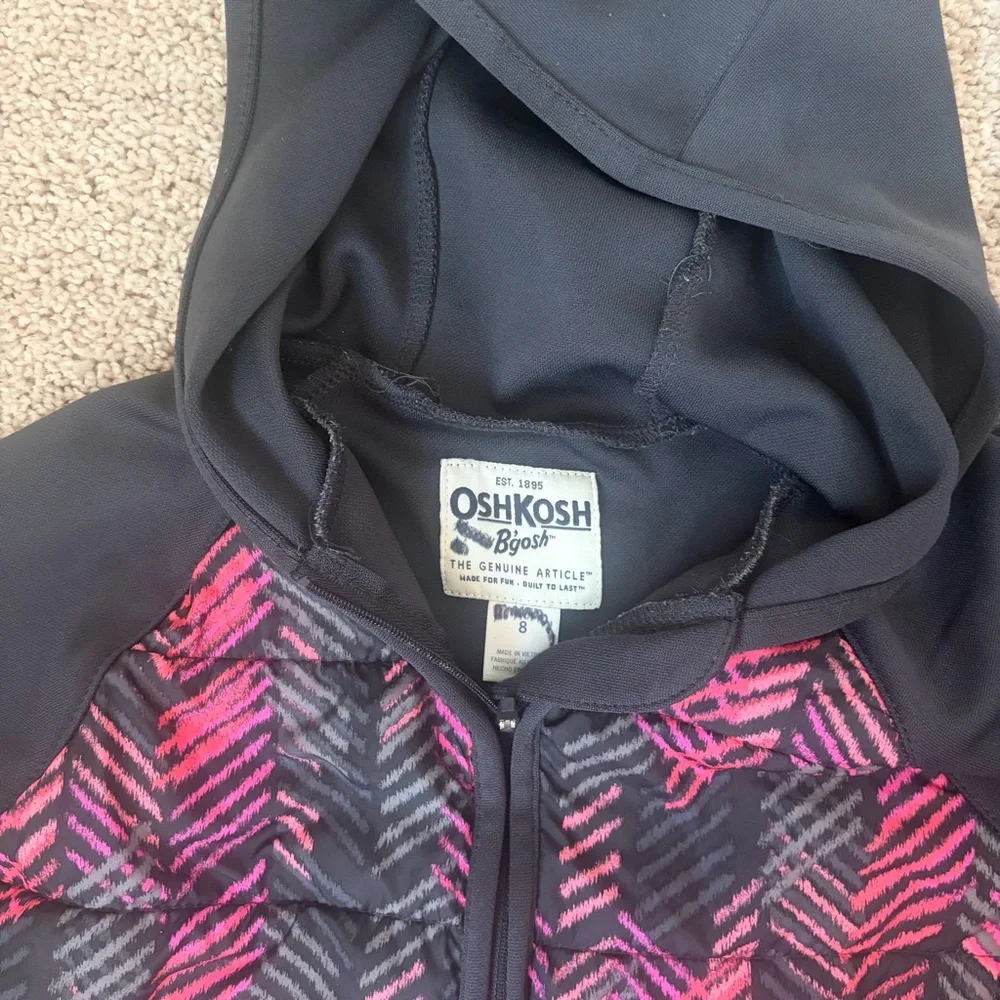 OshKosh B'gosh Gray and Pink pattern light jacket /hood and Navy fleece zip up